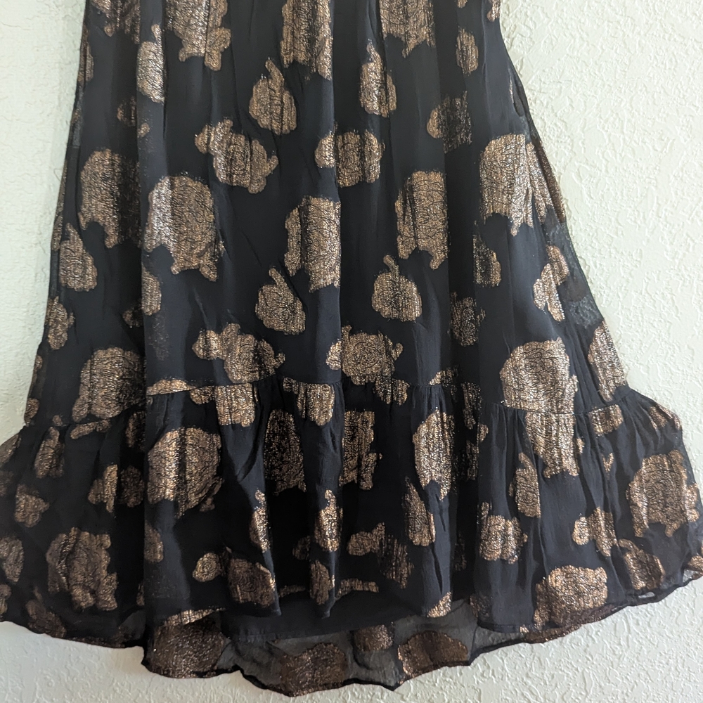Floreat Bo Ho Fairy Hippy Peasant Black and Gold A-Line Skirt